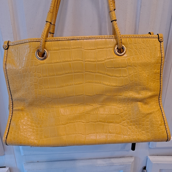 ANTONIO MELANI Vintage Yellow Faux Leather Croc Embossed Shoulder Tote Bag - Picture 4 of 10